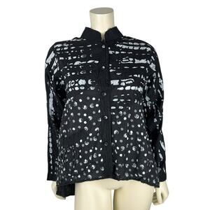 Harubella Black Hand Painted Button Up Top Size S Lagenlook Art to Wear Jacket